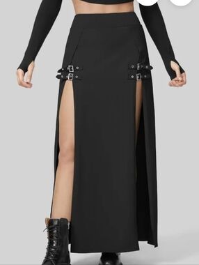 halara ♡ front slit buckle black maxi skirt xl goth whimsi dark victorian witchy